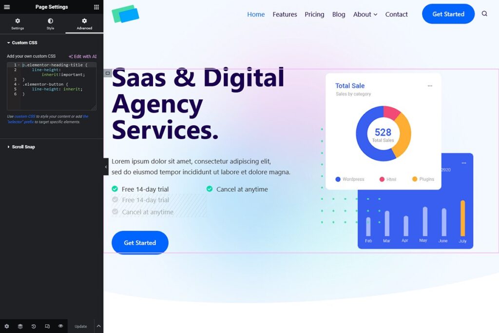 Elementor page settings custom CSS